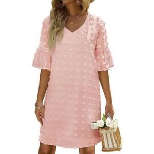 3/4 Sleeve, V Neck Ruffle Chiffon Dress size Large